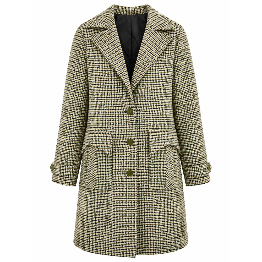 Vintage 60s Women's Houndstooth Coat Green Mod Polyester Jacket Trench Small